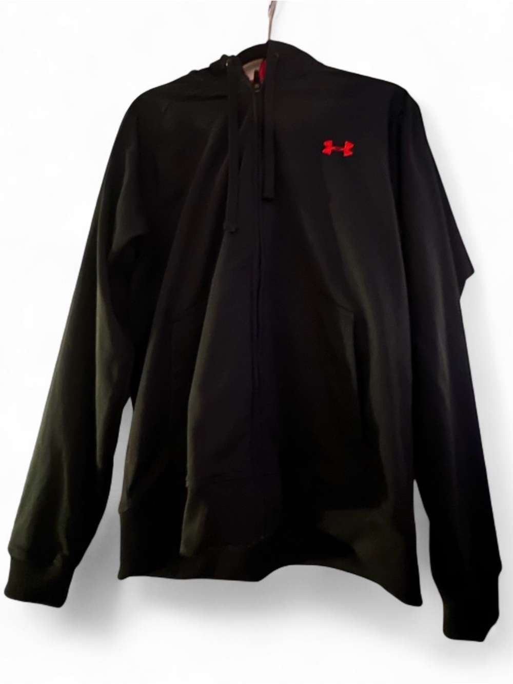 Under Armour Black Full‑Zip Performance Hoodie with Red embroidered Logo S